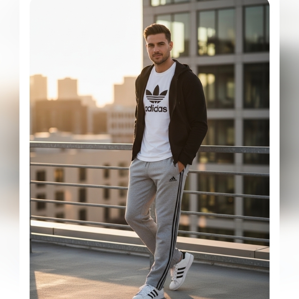 NWOT ​Adidas Essentials 3-Stripes Open Hem Joggers Sweatpants - Gray/Black XL